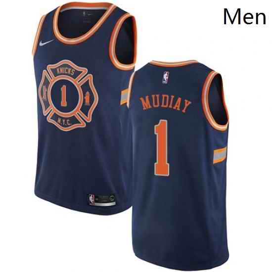 Mens Nike New York Knicks 1 Emmanuel Mudiay Authentic Navy Blue NBA Jersey City Edition